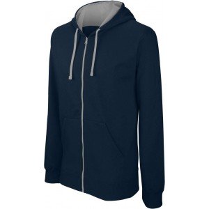 Kariban Contrast férfi kapucnis pulóver, Navy/Fine Grey, L