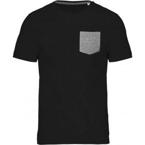 Kariban zsebes póló organikus pamut, Black/Grey Heather, M