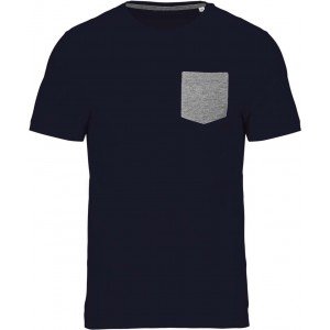Kariban zsebes póló organikus pamut, Navy/Grey Heather, 2XL