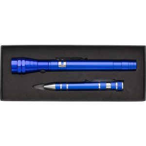 Lámpa és csavarhúzó készlet dobozban, kék