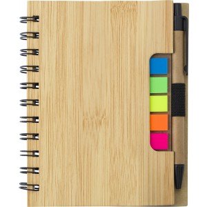 Spirálfüzet tollal, jelölőkkel, barna